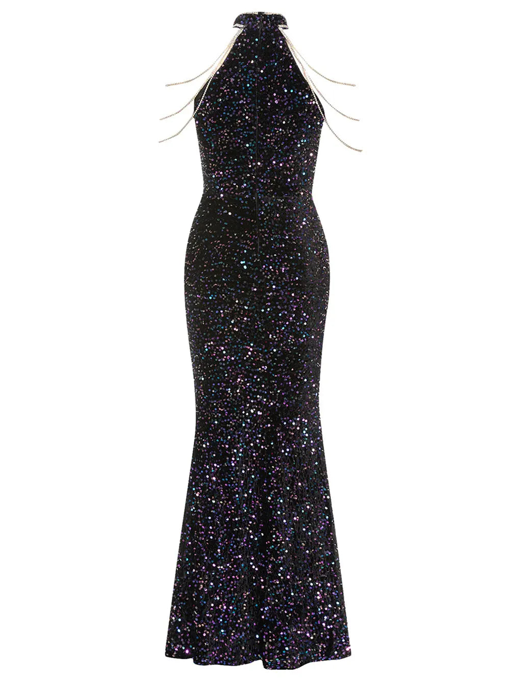 O-Neck Sleeveless Diamond Chain Shining Sequin maxi Dress