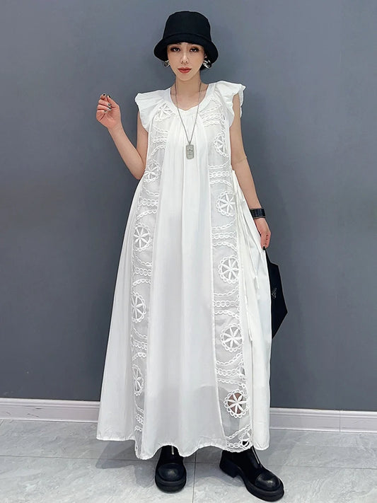 O-Neck A-line Spliced Fairy Casual Chiffon Maxi Dress