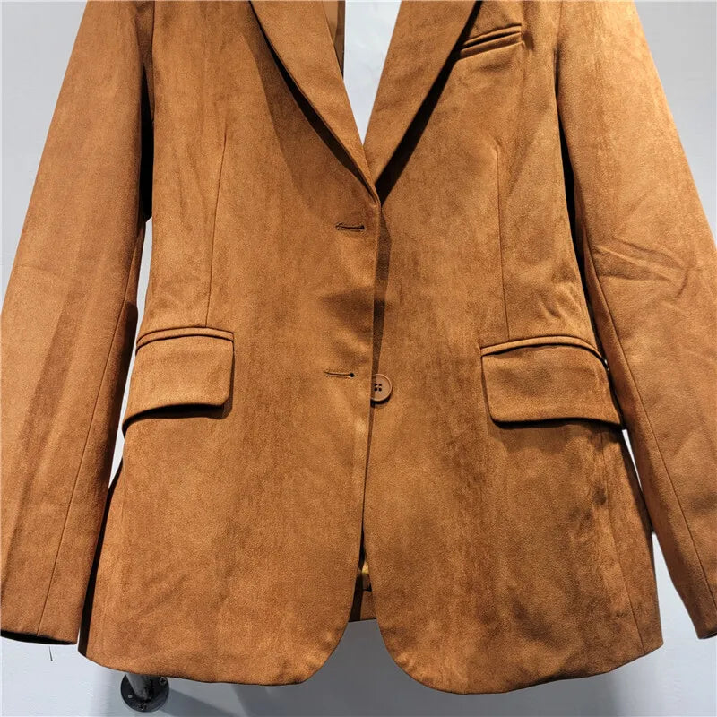 Suede Turn-down Collar Long Sleeve Single Breasted Jacket