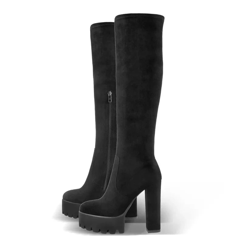 Platform Thick High Heel Round Toe Over The Knee Boots