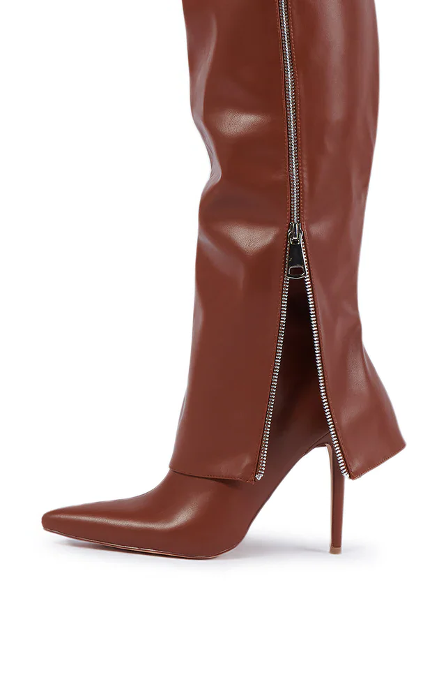 PU Leather Zipper Decor High Heel Over the Knee Boots