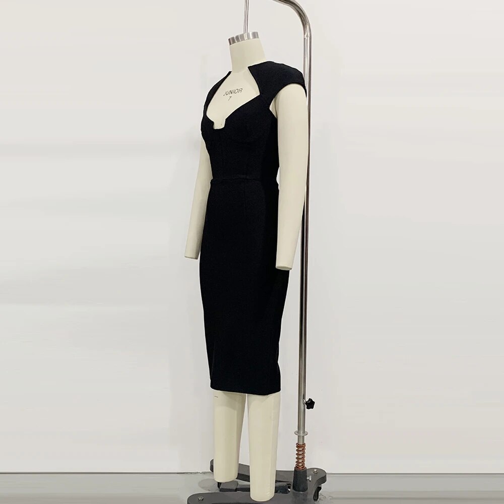 V-neck Short Sleeve Tight Mid Bandage Dress