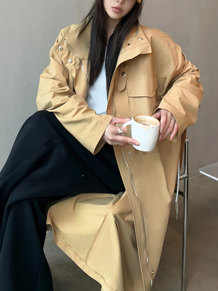 Long Sleeve Patchwork Single Breasted Loose Trench Coat