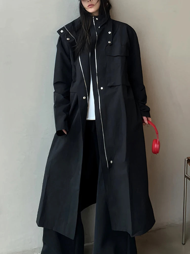 Long Sleeve Patchwork Single Breasted Loose Trench Coat