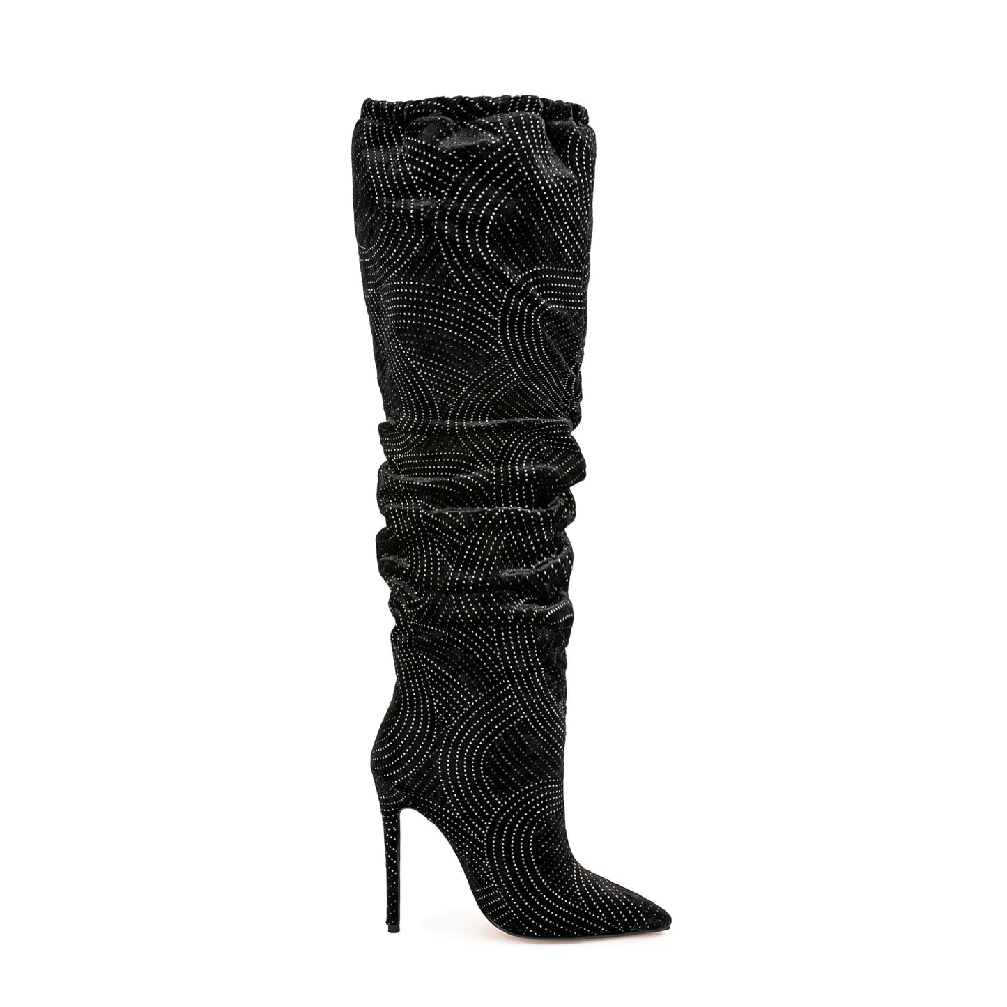 Pointed Toe Bling Crystal High Heel Knee High Boots