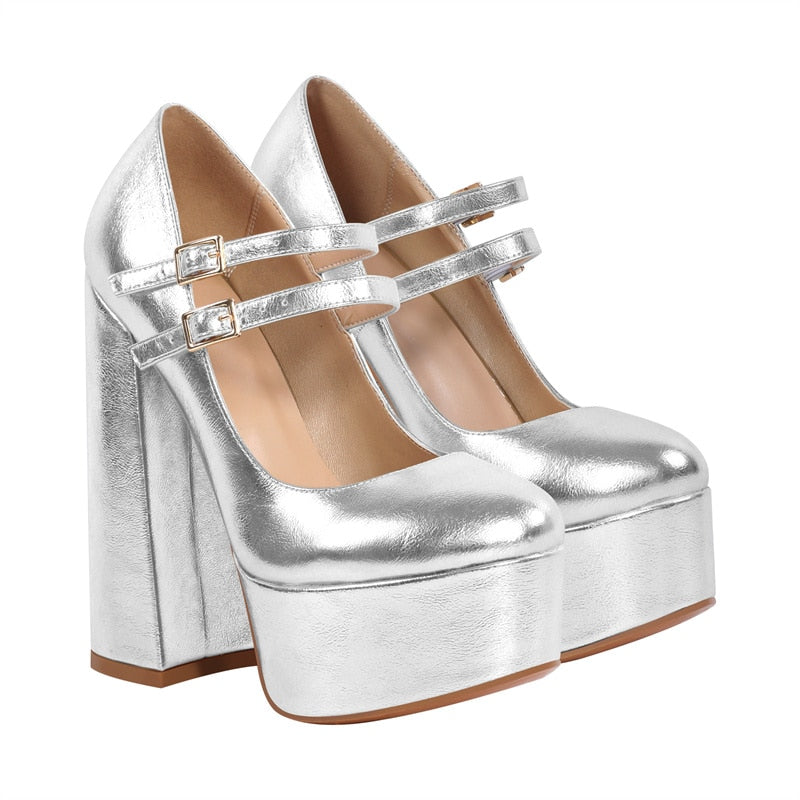 Platform Chunky High Heels Ankle Strap Shoes