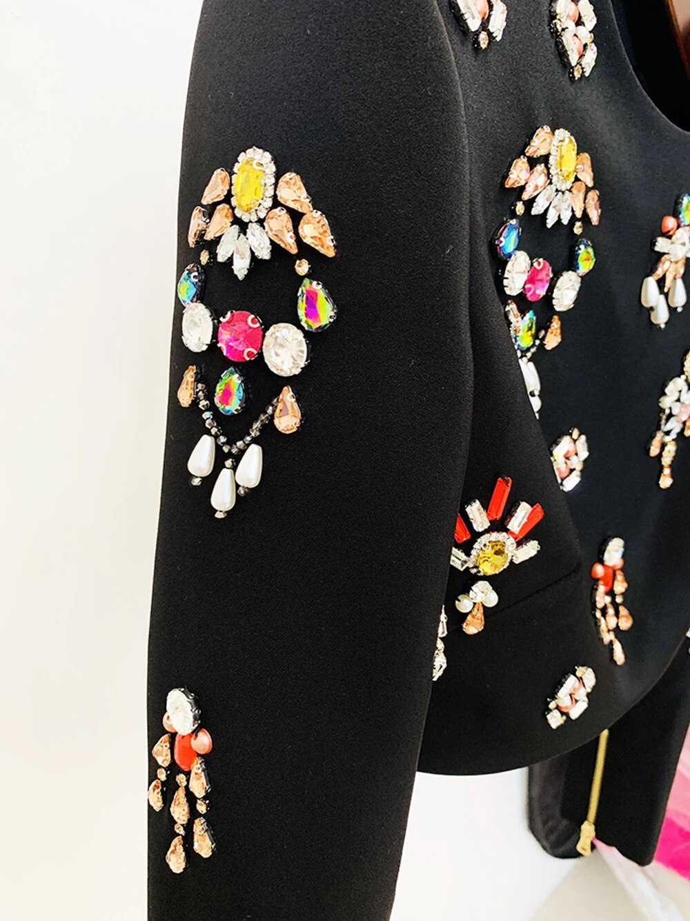 Colourful Diamond Bead Mini Top Back Zipped Mini Skirt Set