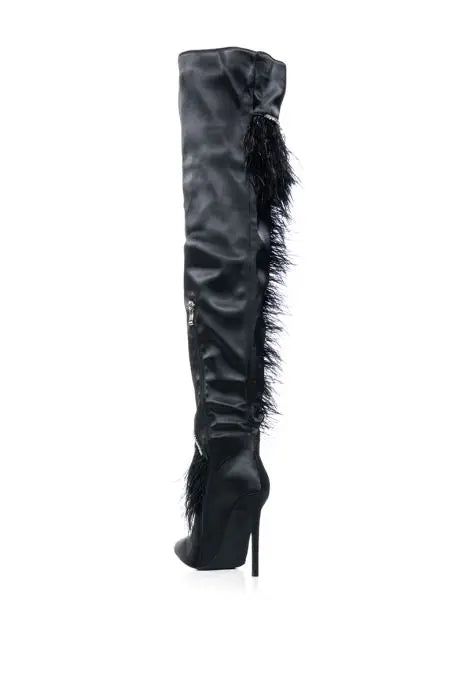 Crystal Thigh High fur Decor High Heels Over The Knee Boots