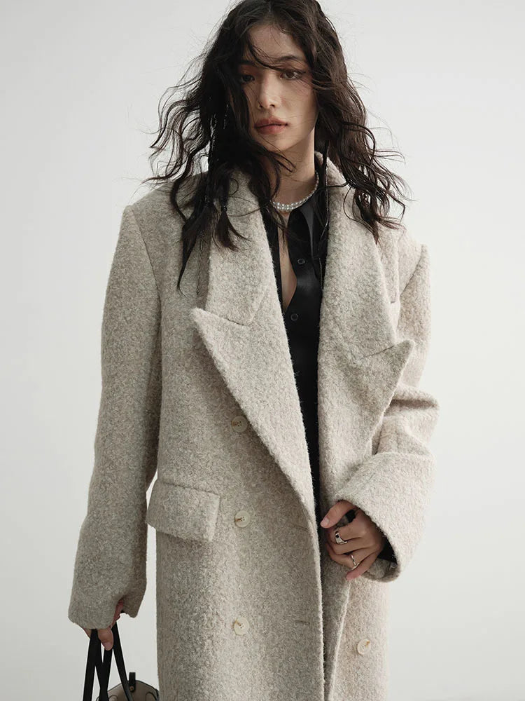 Turn-down Collar Lapel Long Sleeve Woollen Maxi Coat