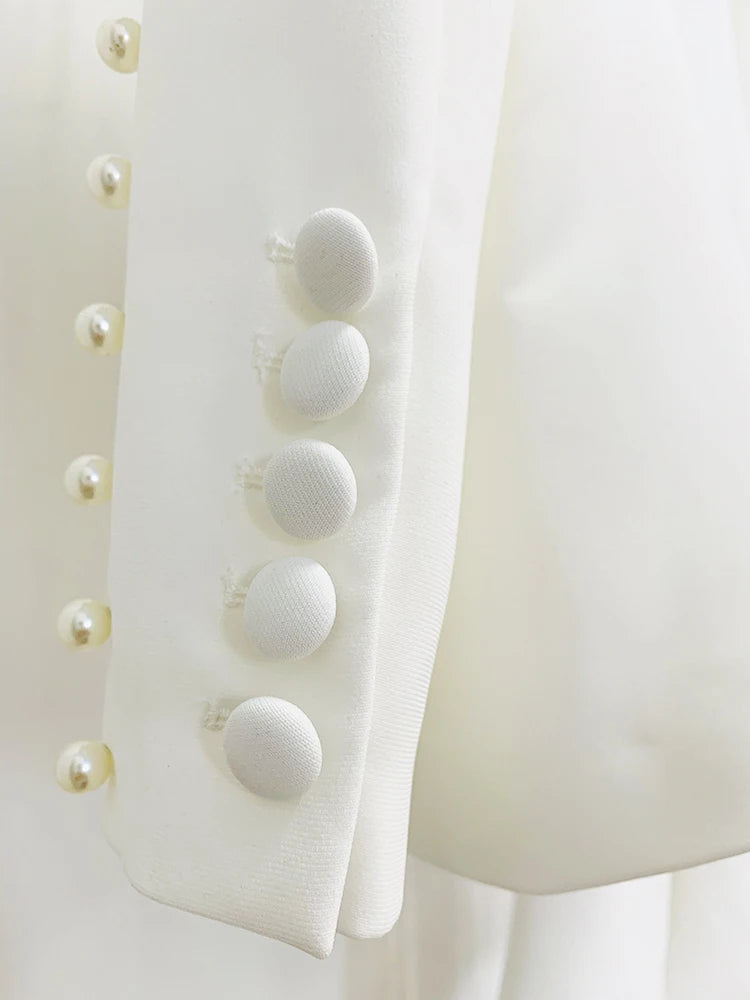 Pearl Decoration Single Button Blazer Strait Trouser Set