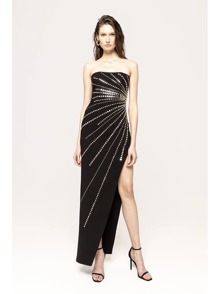 Strapless Sparkling Luxury Diamonds Sleeveless Bandage Maxi Dress