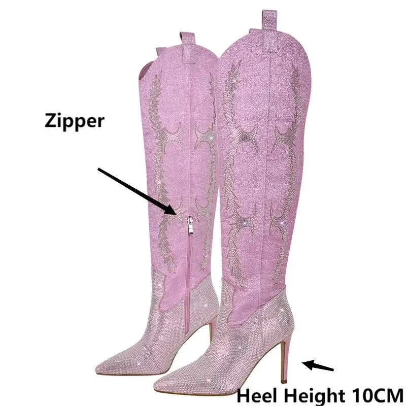 Metal Chain Thin High Heel Decoration Zipper Over The Knee Boots