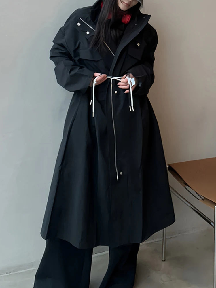 Long Sleeve Patchwork Single Breasted Loose Trench Coat