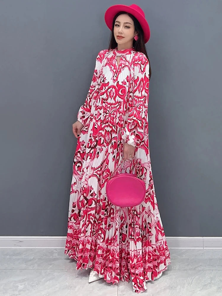 Folds Design Loose Chic Full Sleeve A-line Printed Maxi Dress