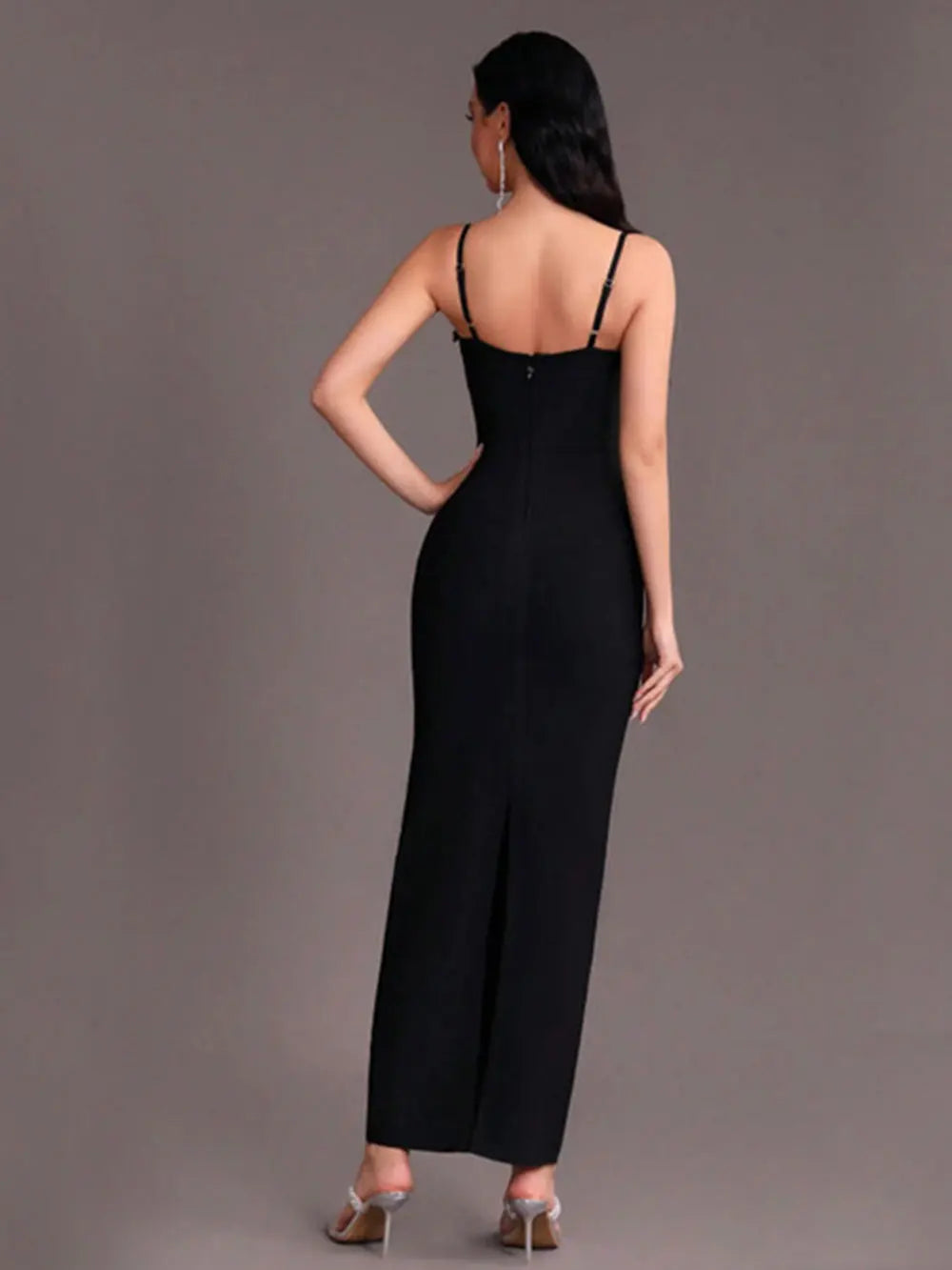 Beaded Diamond Spaghetti Strap Sleeveless Bandage Maxi Dress