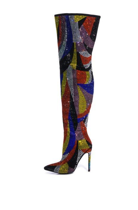 Rhinestone Over The Knee Crystal Thigh High Heel Boots