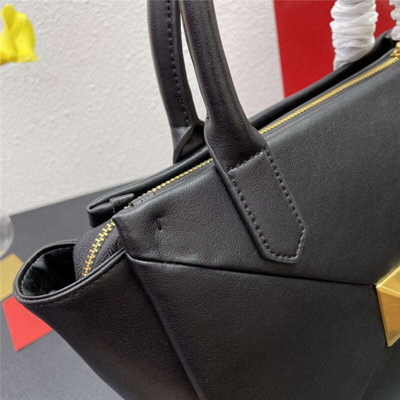 Stud Tote Big Rivet Decor Genuine Leather Handbags