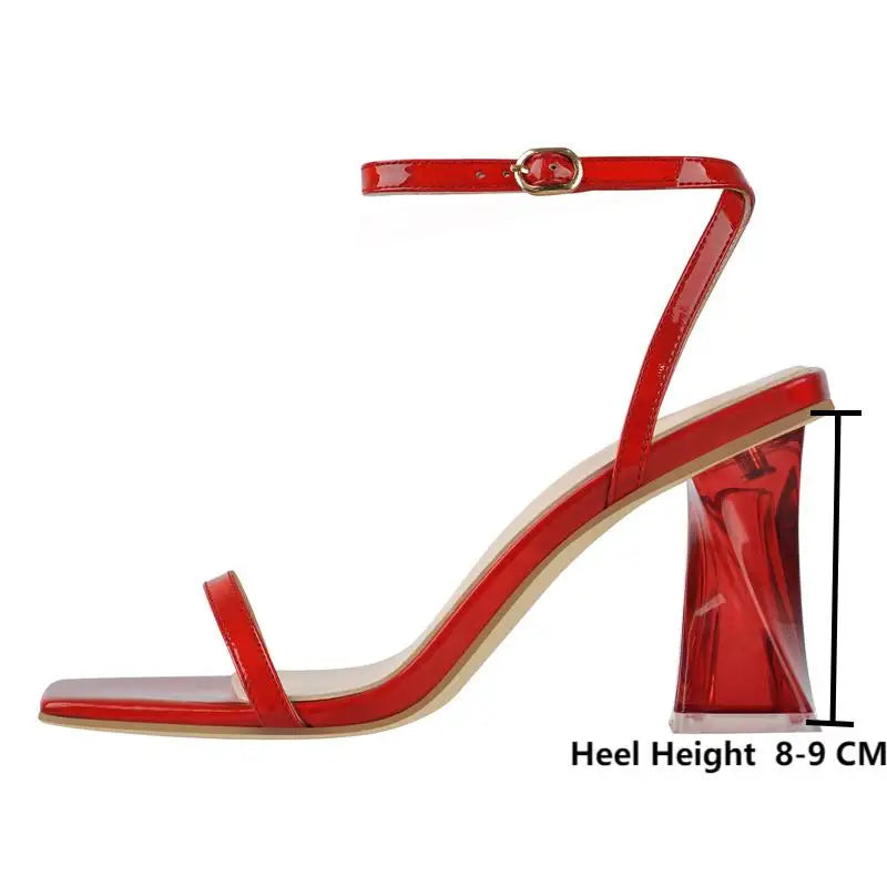 Patent Leather Square Peep Toe Ankle Buckle High Heels Sandals