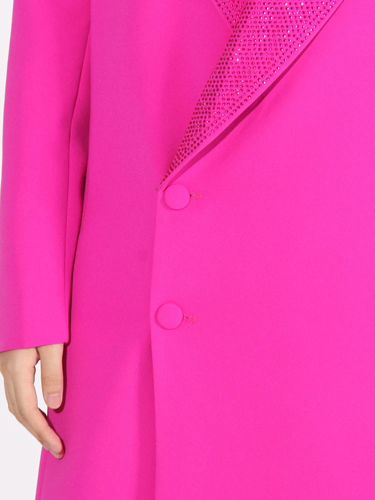 Patchwork Diamonds Notched Collar Long Sleeve Mid Blazer