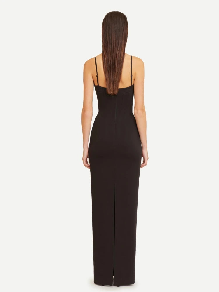 Spaghetti Strap Diamond Crystal Sleeveless Square Collar Bandage Maxi Dress