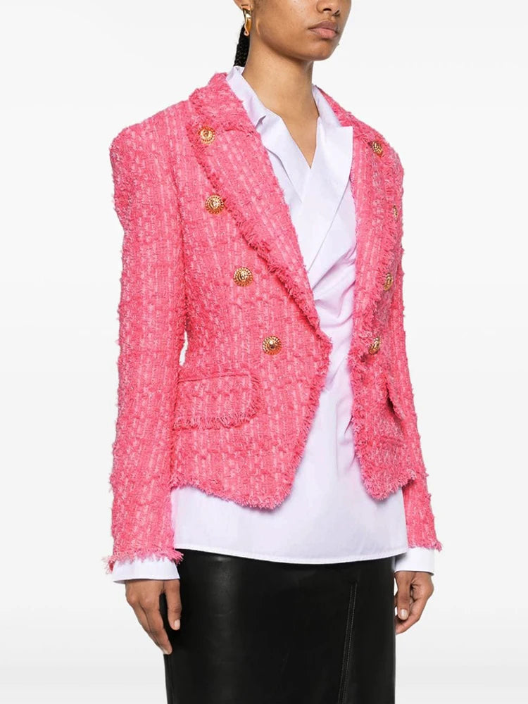 Spliced Button Lapel Long Sleeve Patchwork Tassel Vintage Jacket