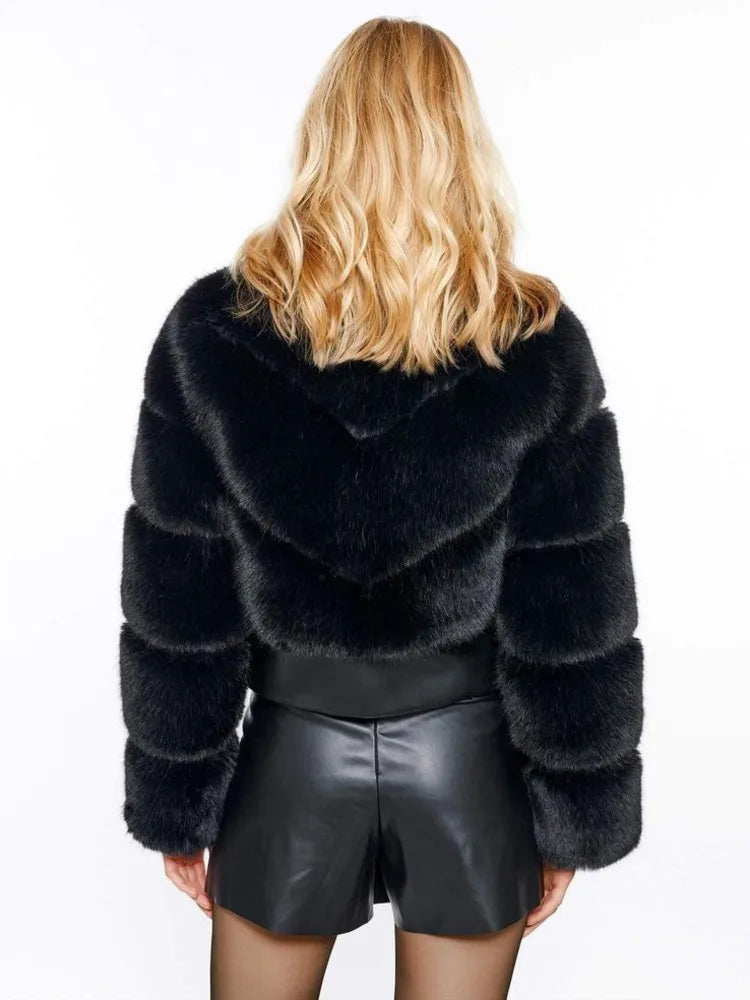 Stand Collar Loose Zipper Long Sleeves Fox Fur Splicing Jacket