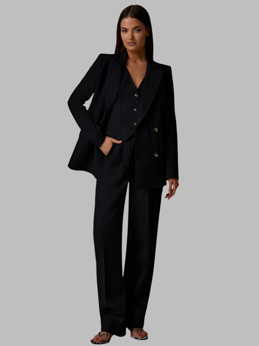 Long Sleeve Blazer Vest Top With High Waist Trouser Sets