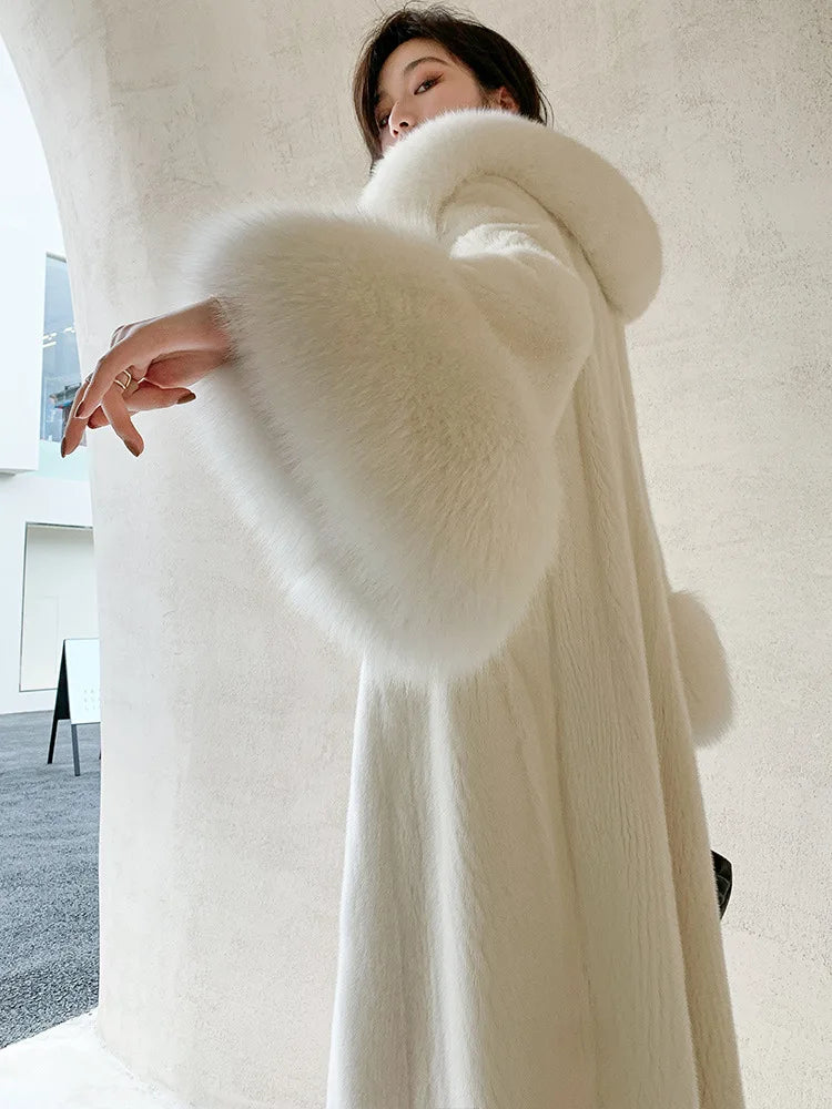 O-Neck Fur Collar Long Sleeve Loose Thick Faux Fur Coat