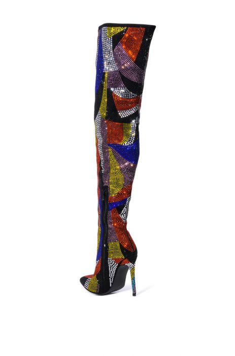 Rhinestone Over The Knee Crystal Thigh High Heel Boots