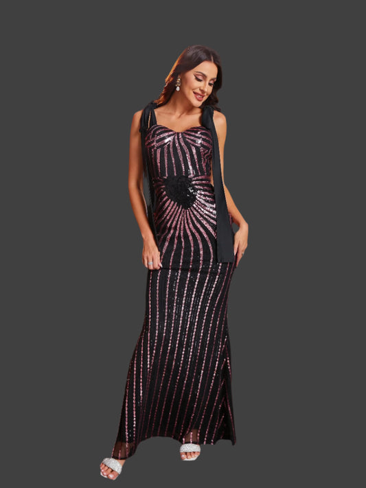 Adjustable Lace Up Shoulder Prom Sequin Mermaid Formal Maxi Dress