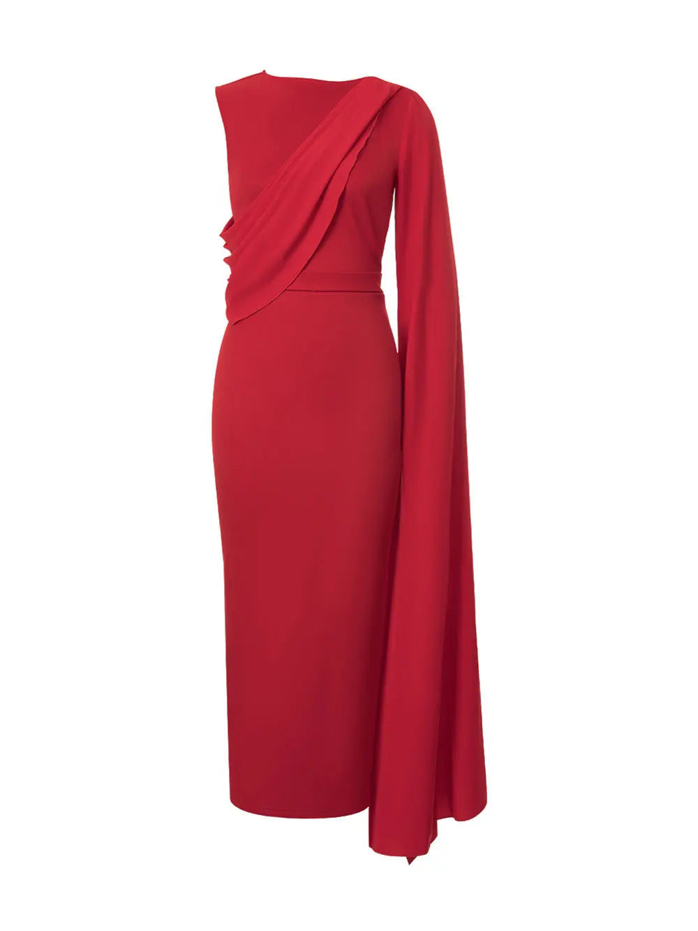 O-neck Single Shoulder Oversized Trumpet Sleeve Maxi Dress