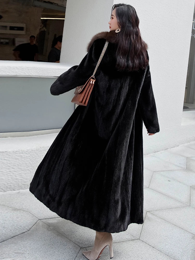 Fur Collar Loose Long Sleeves Thick Warm Mink Fur Overcoat