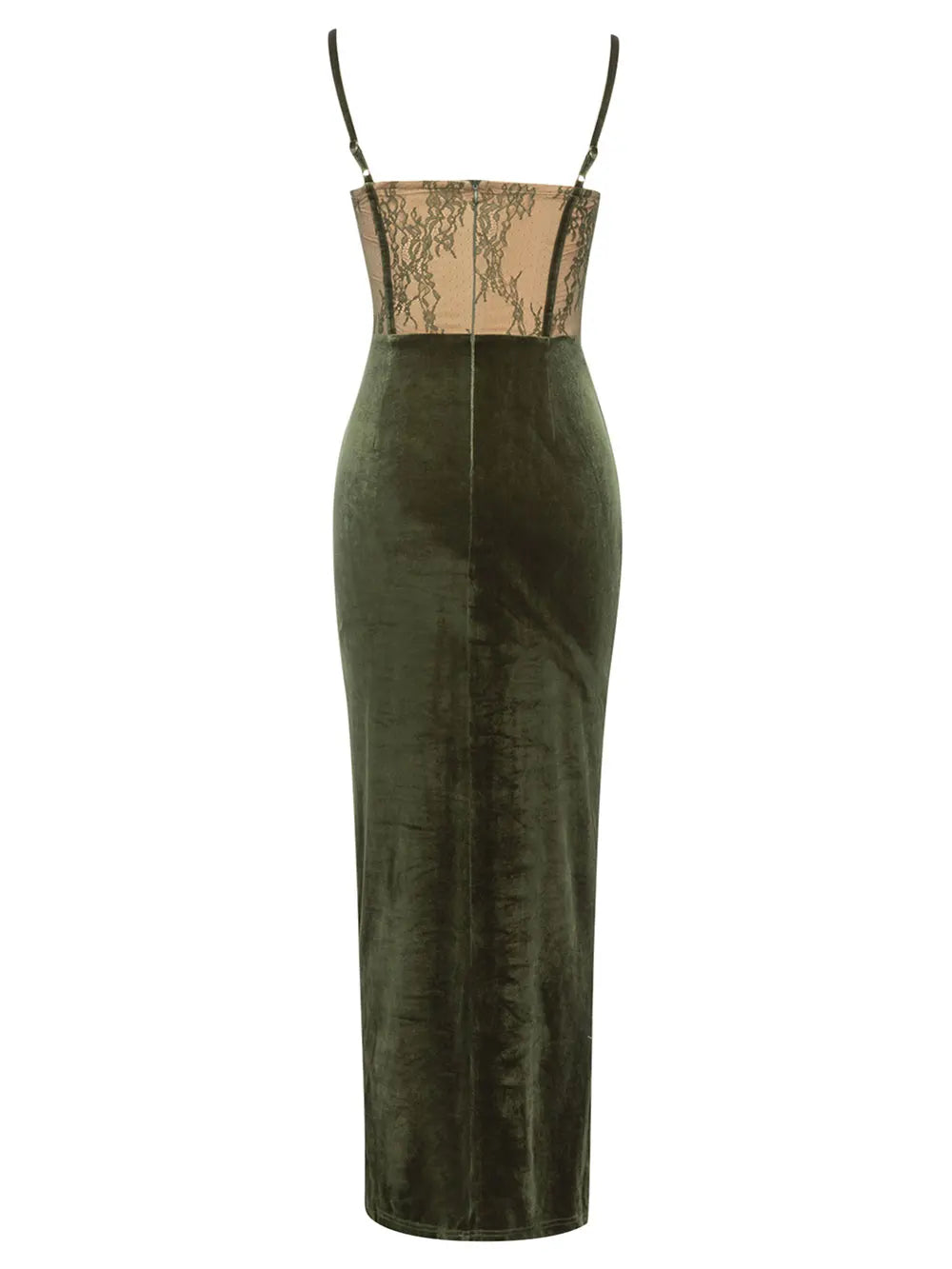 Lace Spliced Velvet With Sleeveless Draped Split Maxi Dress