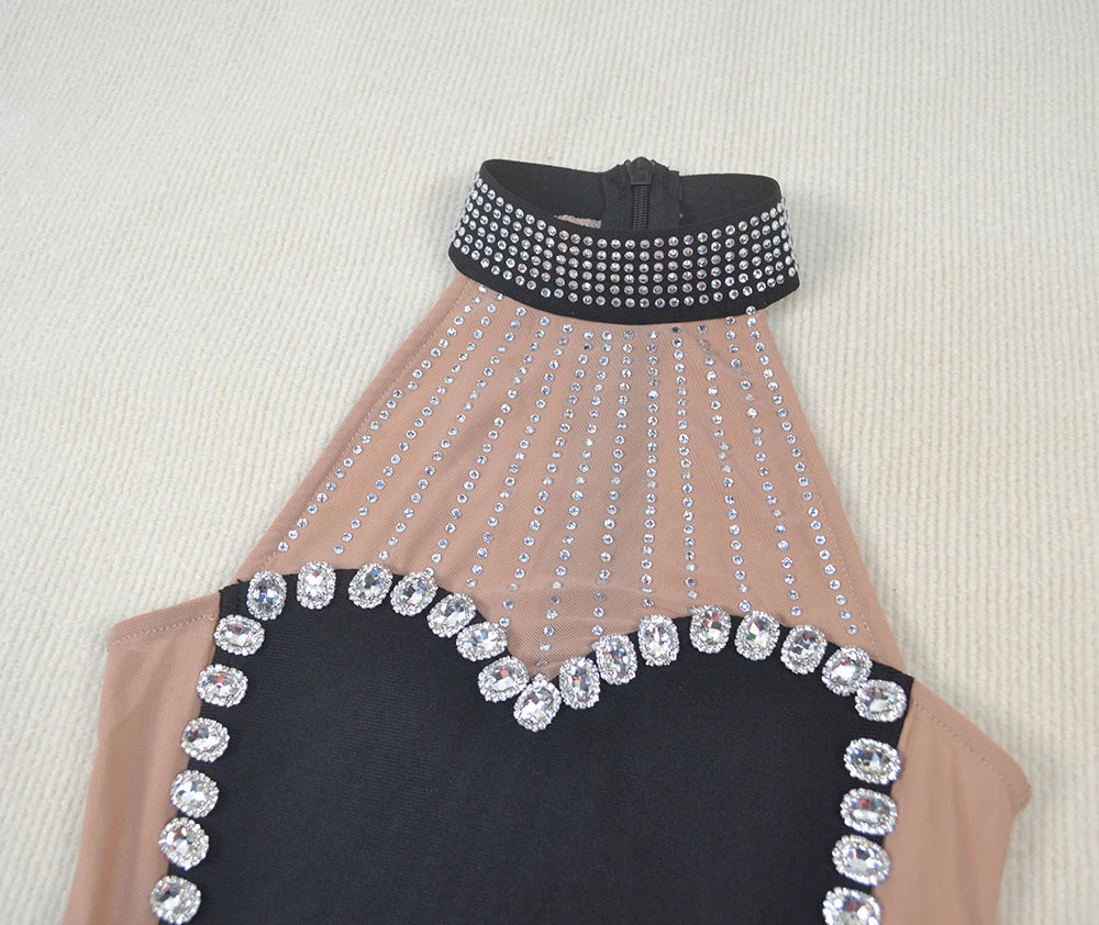 Sleeveless Diamond Decorative Mesh Maxi Bandage Dress