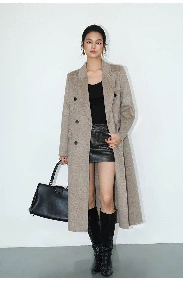 Double Breasted Long Sleeves Lined Blends Wool Loose Overcoat