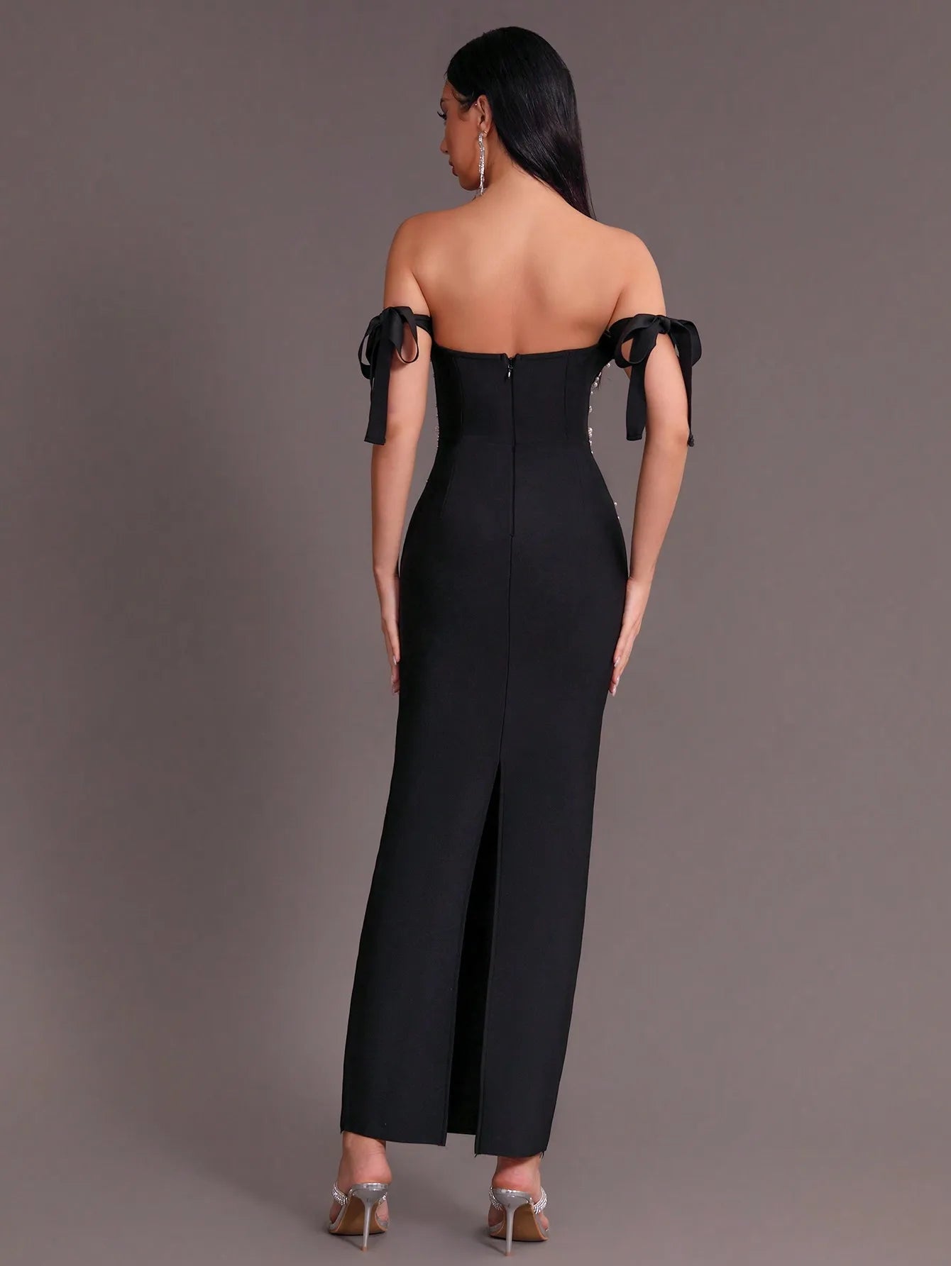 Off Shoulder Luxury Pearl Patchwork Tight Long Bandage Maxi Dress