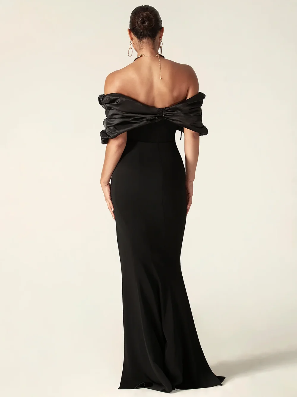 Satin Off Shoulder Formal With Side Split Gowns Prom Maxi Dress