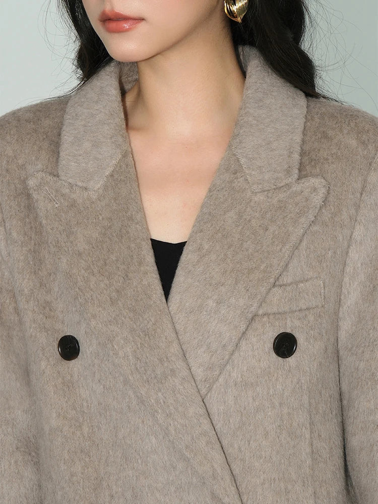 Double Breasted Long Sleeves Lined Blends Wool Loose Overcoat