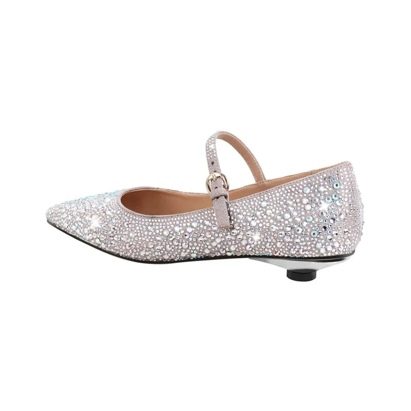 Pointed Toe Rhinestones Flats Strap Buckle Shoes