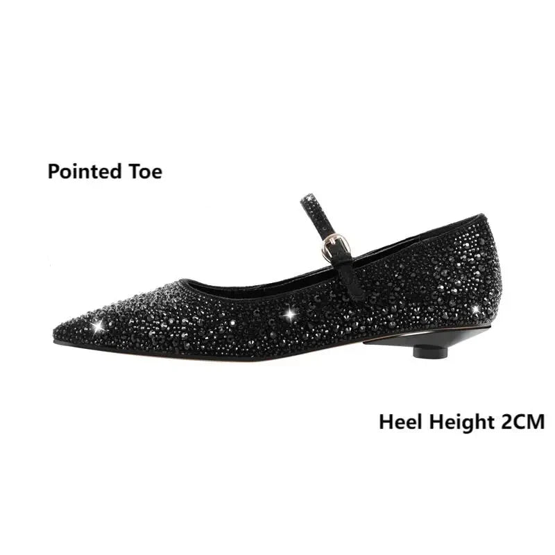 Pointed Toe Rhinestones Flats Strap Buckle Shoes