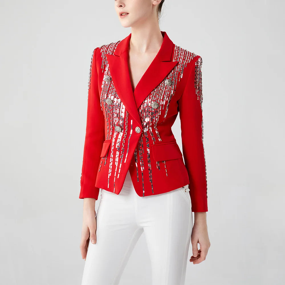 Spliced Diamonds Patchwork Single Button Long Sleeve Blazer