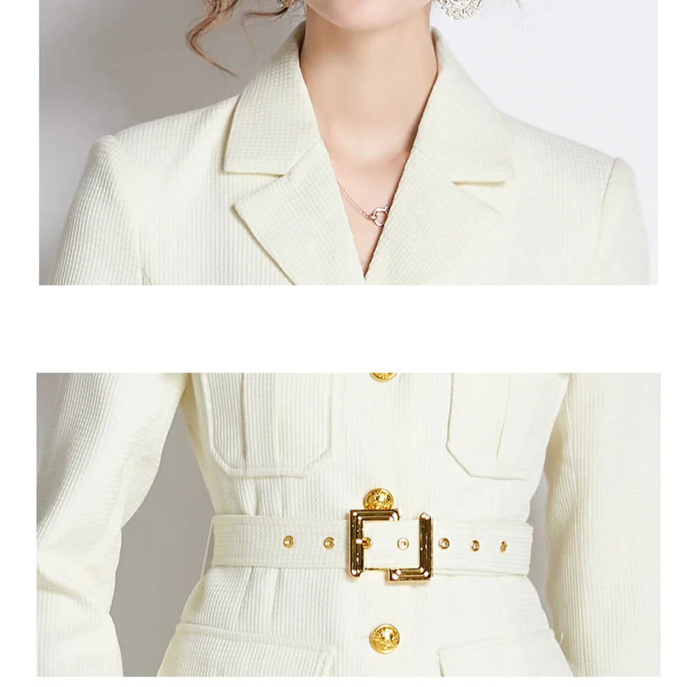 Chickened Vintage Golden Buttons Pocket  Collar Belted Blazers