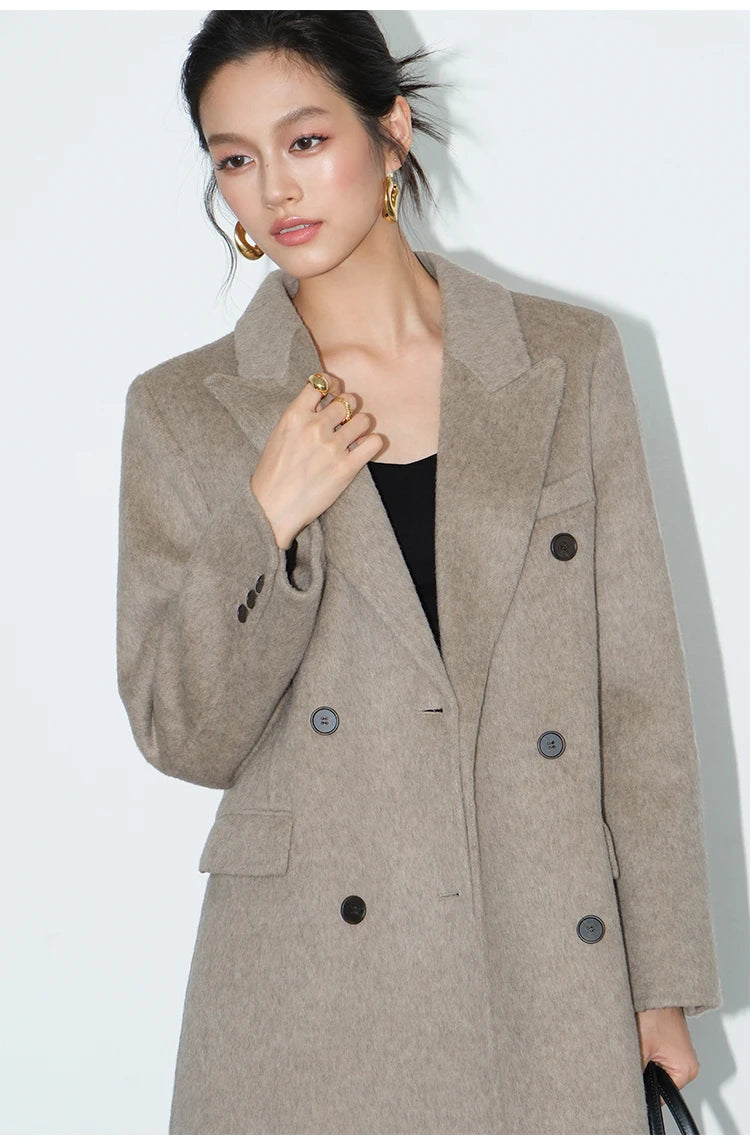 Double Breasted Long Sleeves Lined Blends Wool Loose Overcoat