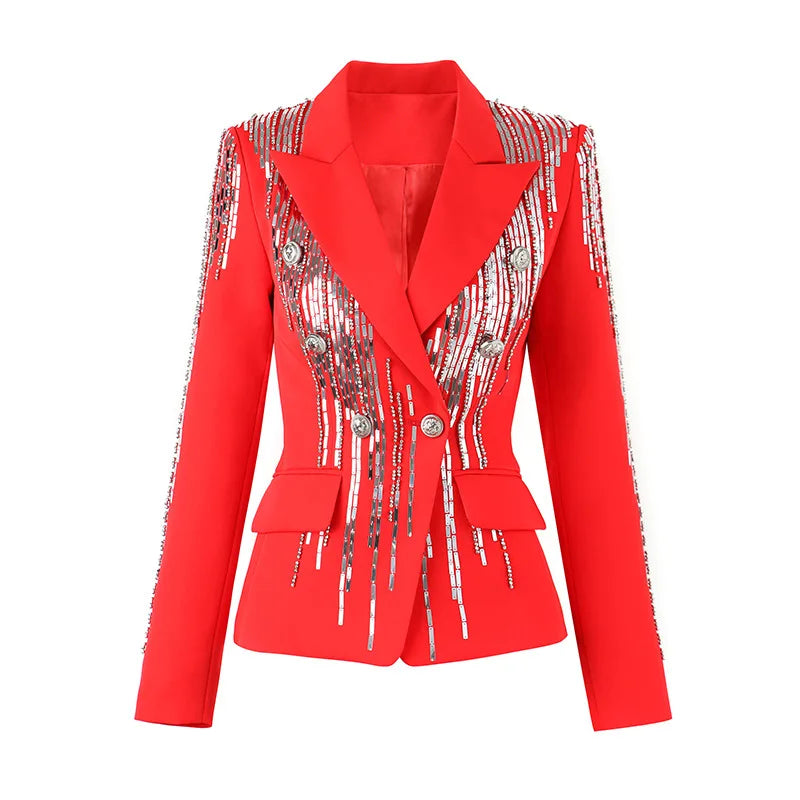 Spliced Diamonds Patchwork Single Button Long Sleeve Blazer