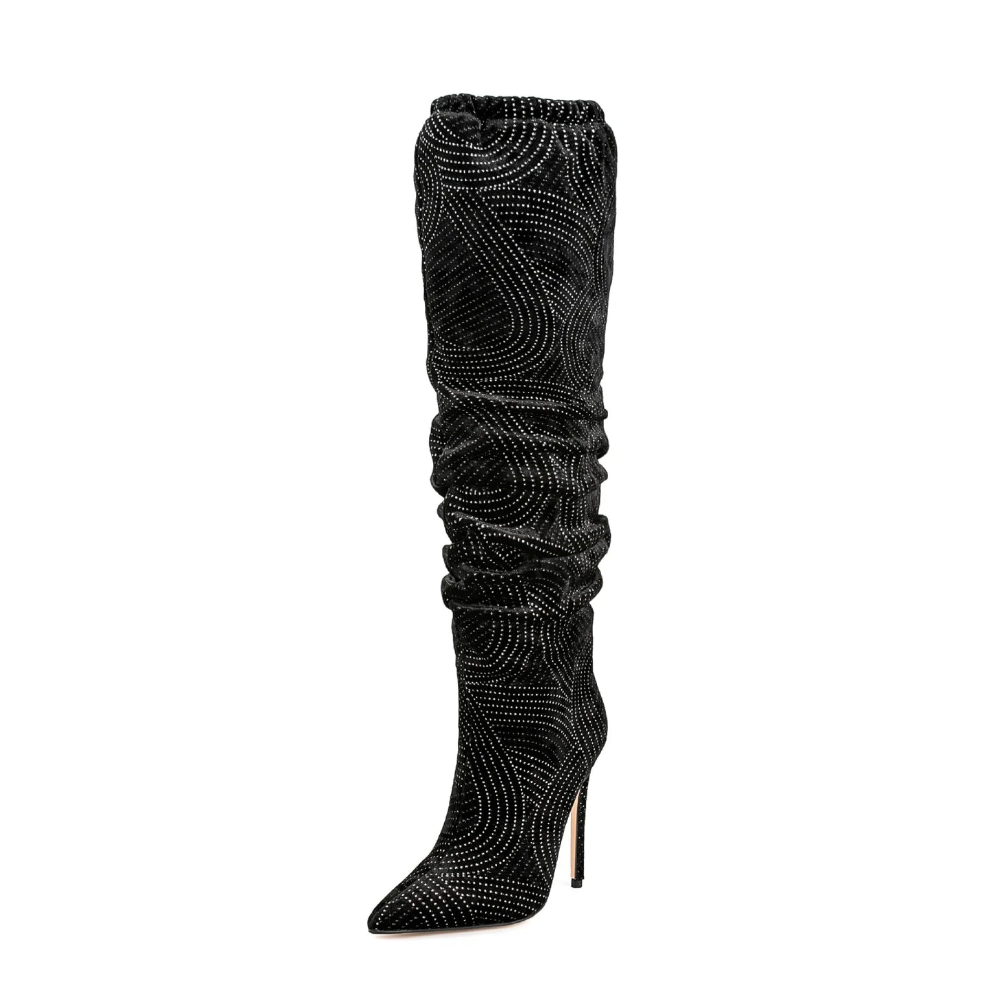 Pointed Toe Bling Crystal High Heel Knee High Boots