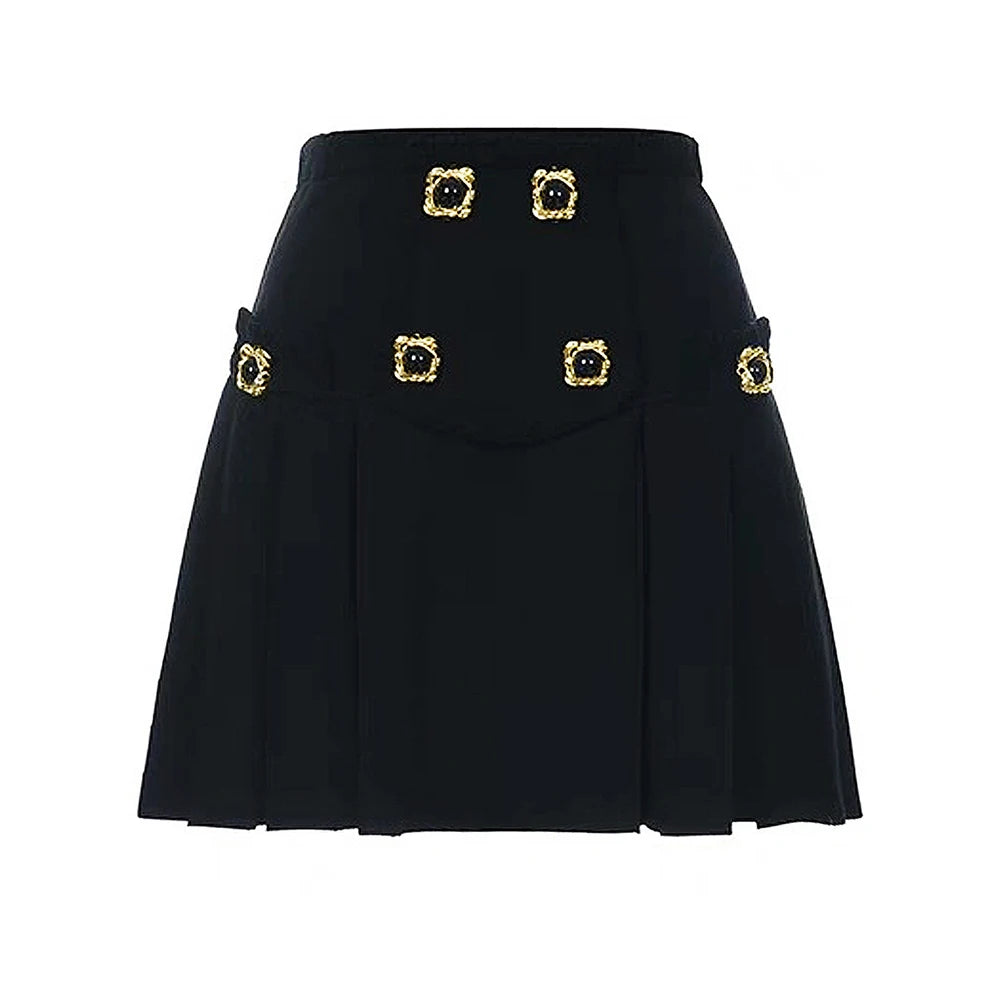 Square Collar Long Sleeve Buttoned Mini Top High Waist Mini Skirt Set