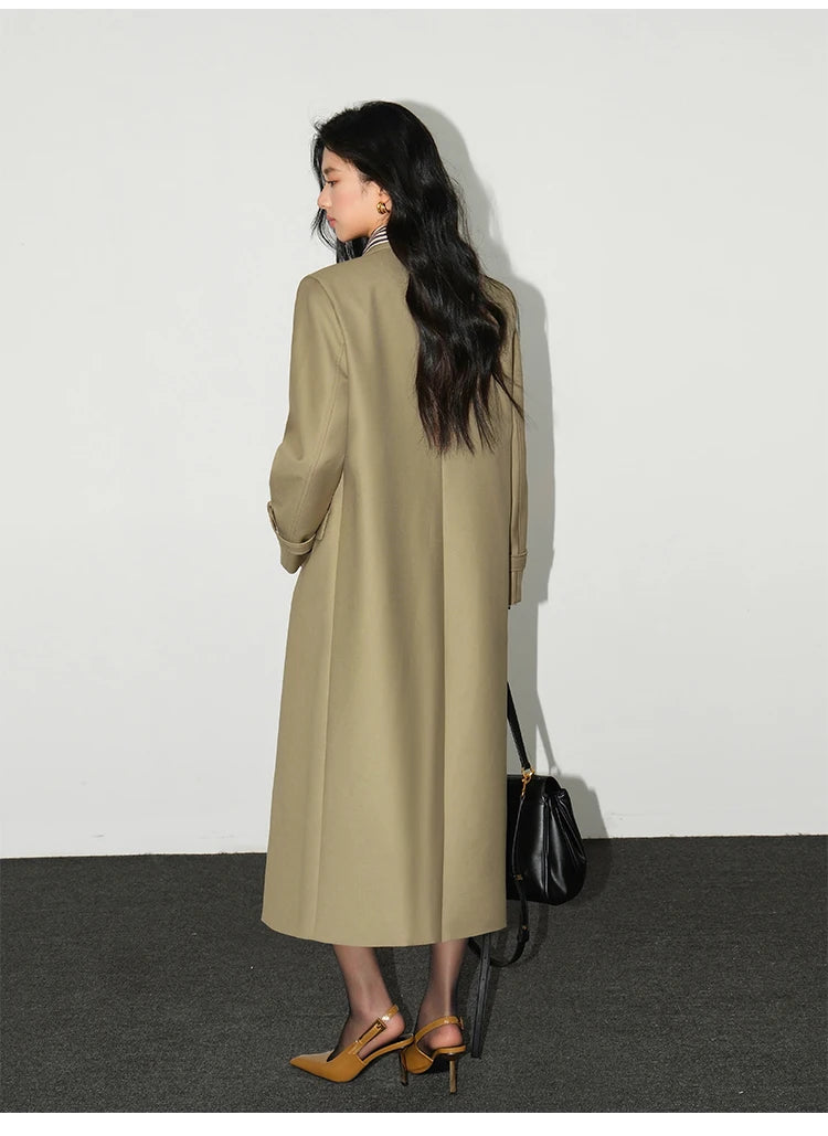 Notched Collar Loose Long Sleeves Double Breasted Tide Trench Coat