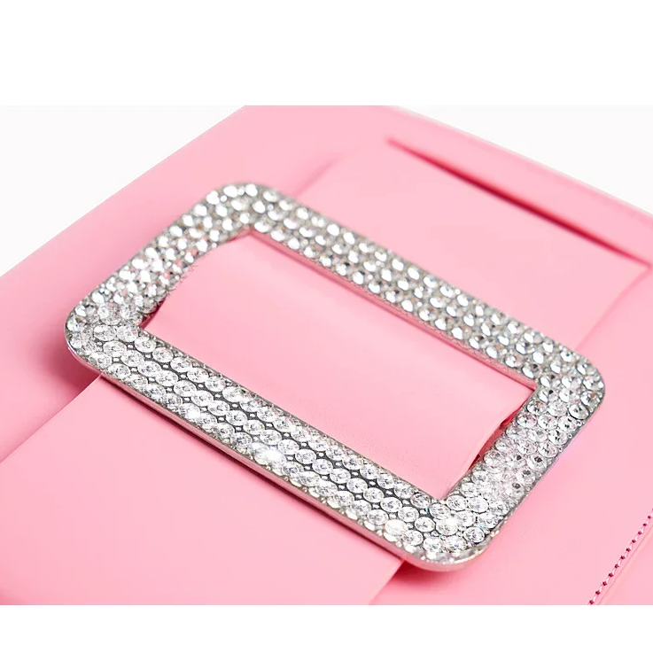 Genuine Leather diamonds Buckle Decor Shoulder Strap Boxy Handbag