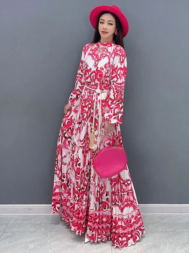 Folds Design Loose Chic Full Sleeve A-line Printed Maxi Dress