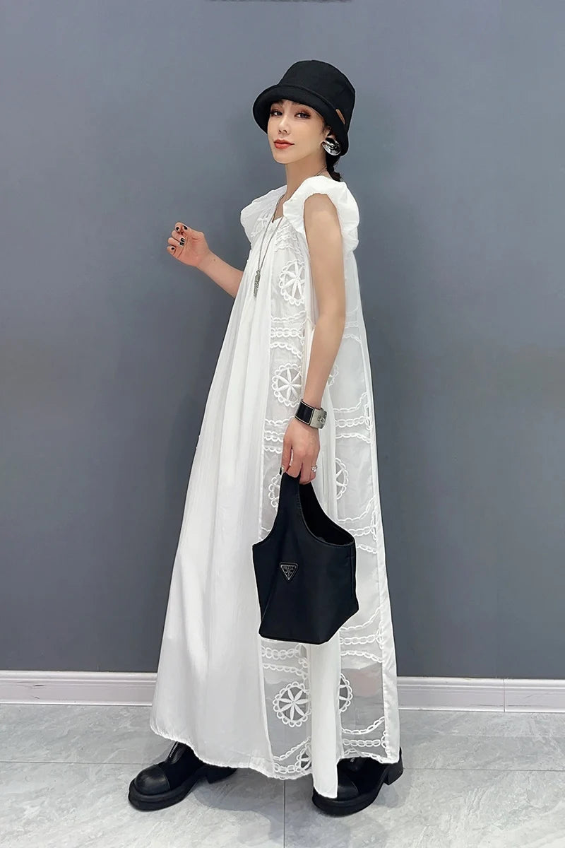 O-Neck A-line Spliced Fairy Casual Chiffon Maxi Dress